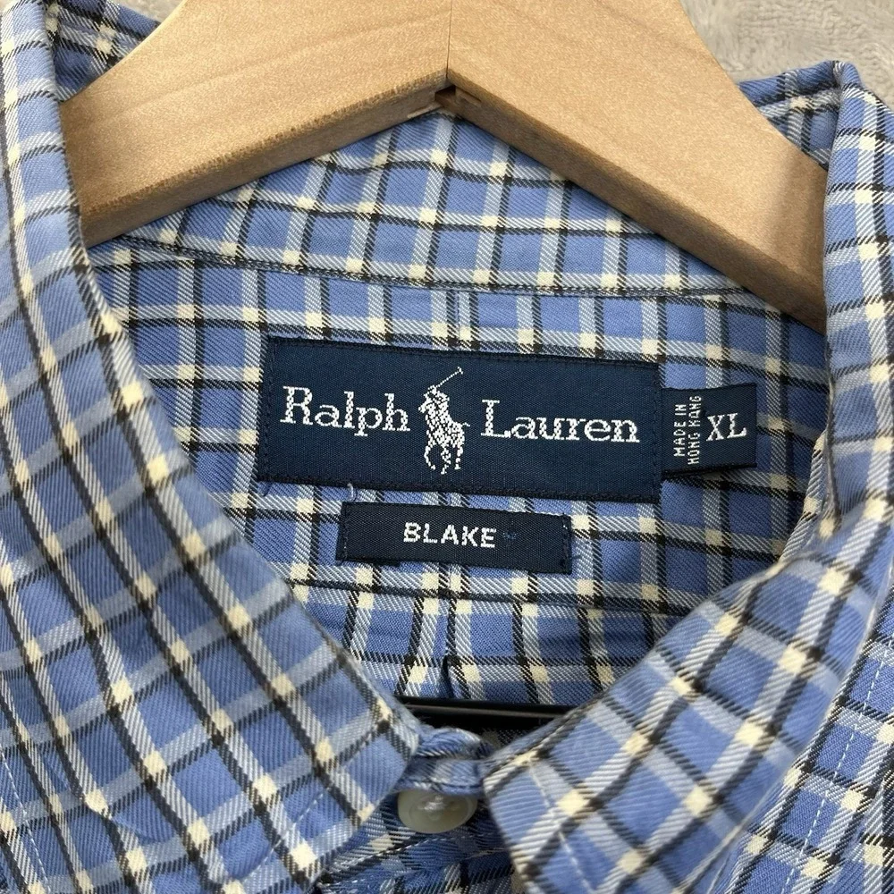 Ralph Lauren Shirt Mens XL Blue Plaid Button Up Blake Preppy VTG